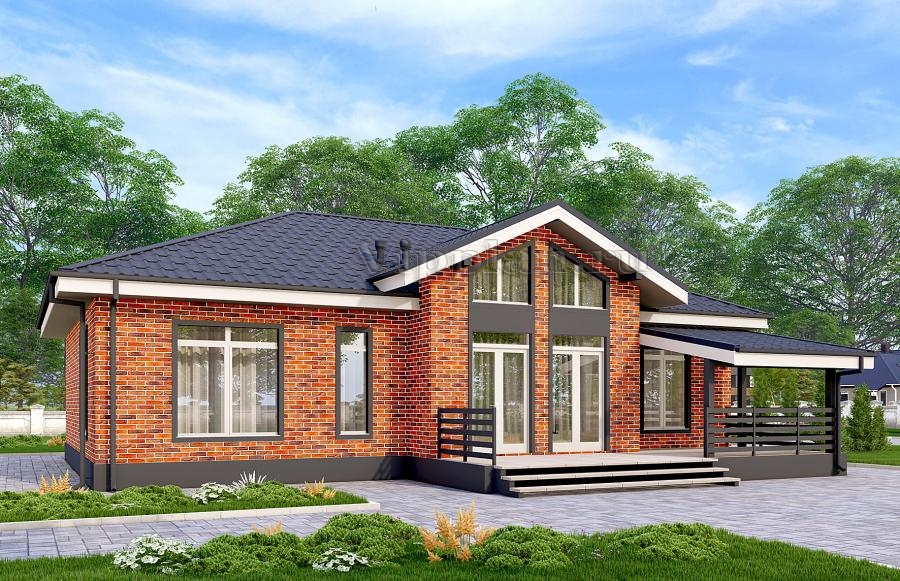 Одноэтажный дом с террасой и вторым светом в гостиной